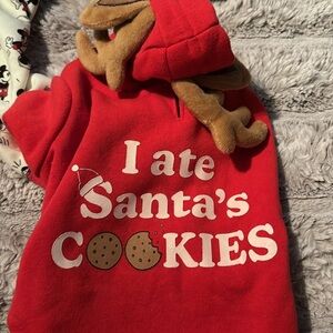 Xsmall boys dog clothes.pjs,2 hats,n santa sweatshirt baseball shirt with tags